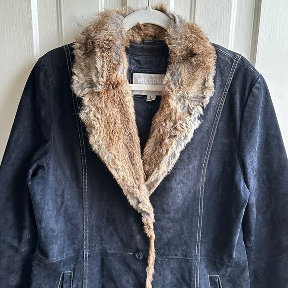 Wilsons Leather Maxima Penny Lane Fur Trimmed Coat Matching Gloves - Picture 3 of 10